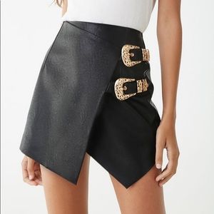 Asymmetrical Faux Leather Buckle Skirt